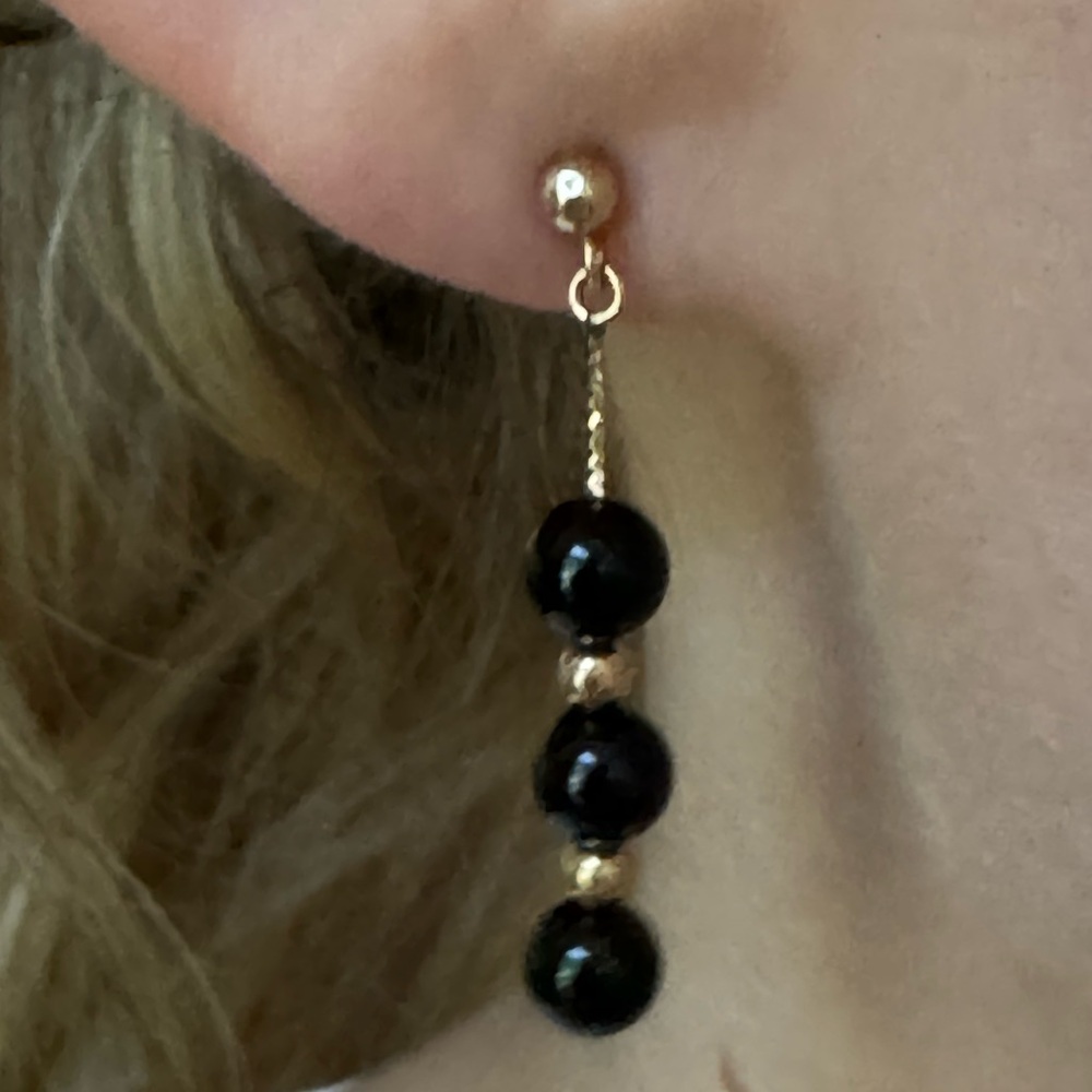 14k real solid gold onyx earnings